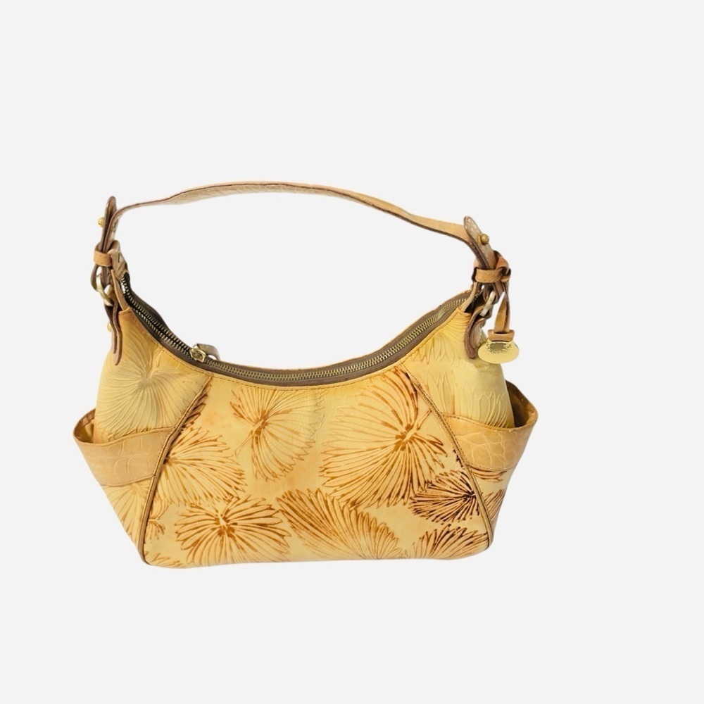 Brahmin Tan Tahiti Palm leaf and Crocodile embossed Shoulder Bag Rare Htf - Picture 7 of 14